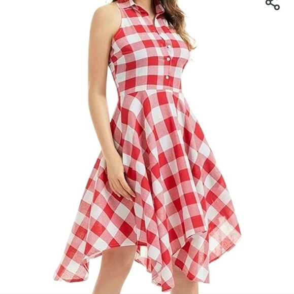 70's Collared Red White Plaid Dress by Beeline main image 1